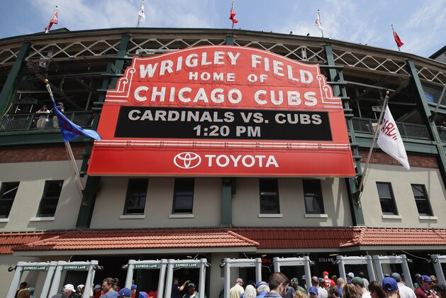 CHICAGO, IL - JUNE 03:  A general view of the marquee at Wrigley Field before the Chicago Cubs take on the St. Louis Cardinals on June 3, 2017 in Chicago, Illinois. The Cubs defeated the Cardinals 5-3.  (Photo by Jonathan Daniel/Getty Images)
