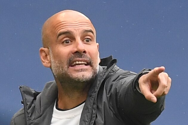 Manchester City's Spanish manager Pep Guardiola gesture  from the touchline during the English Premier League football match between Manchester City and Newcastle United at the Etihad Stadium in Manchester, north west England, on July 8, 2020. (Photo by Michael Regan / POOL / AFP) / RESTRICTED TO EDITORIAL USE. No use with unauthorized audio, video, data, fixture lists, club/league logos or 'live' services. Online in-match use limited to 120 images. An additional 40 images may be used in extra time. No video emulation. Social media in-match use limited to 120 images. An additional 40 images may be used in extra time. No use in betting publications, games or single club/league/player publications. /  (Photo by MICHAEL REGAN/POOL/AFP via Getty Images)