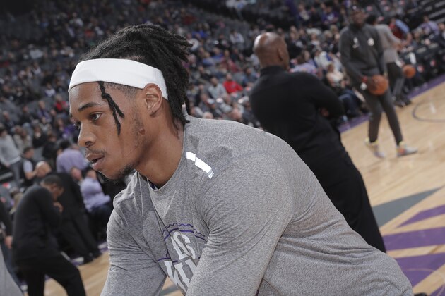 SACRAMENTO, CA - MARCH 8: Richaun Holmes #22 of the Sacramento Kings warms up against the Toronto Raptors on March 8, 2020 at Golden 1 Center in Sacramento, California. NOTE TO USER: User expressly acknowledges and agrees that, by downloading and or using this photograph, User is consenting to the terms and conditions of the Getty Images Agreement. Mandatory Copyright Notice: Copyright 2020 NBAE (Photo by Rocky Widner/NBAE via Getty Images)