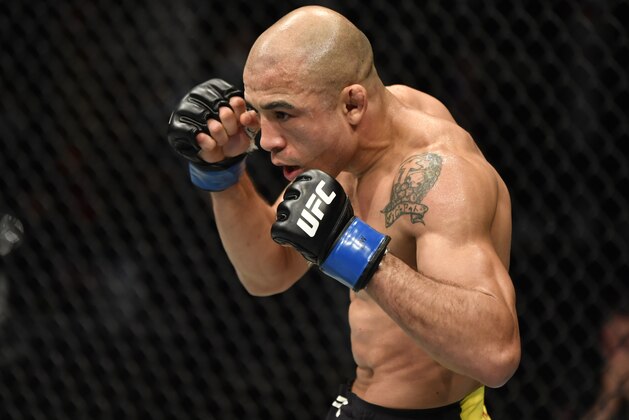 ABU DHABI, UNITED ARAB EMIRATES - JULY 12: Jose Aldo of Brazil battles Petr Yan in their UFC bantamweight championship fight during the UFC 251 event at Flash Forum on UFC Fight Island on July 12, 2020 on Yas Island, Abu Dhabi, United Arab Emirates. (Photo by Jeff Bottari/Zuffa LLC)