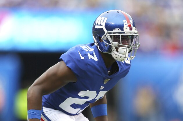 New York Giants cornerback Deandre Baker (27) during an NFL football game on Sunday, Oct 6, 2019, in East Rutherford, N.J. (AP Photo/Vera Nieuwenhuis)