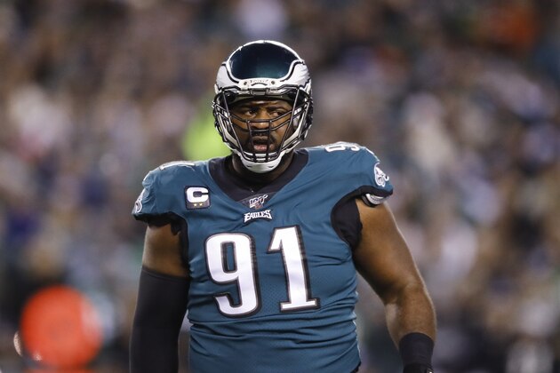 Philadelphia Eagles defensive tackle Fletcher Cox during an NFL wild-card playoff football game against the Seattle Seahawks, Sunday, Jan. 5, 2020, in Philadelphia. (AP Photo/Matt Rourke)