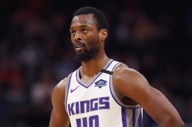 Sacramento Kings forward Harrison Barnes is seen during the second half of an NBA basketball game, Wednesday, Jan. 22, 2020, in Detroit. (AP Photo/Carlos Osorio)