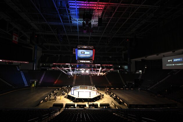 JACKSONVILLE, FLORIDA - MAY 16: A detailed view of the octagon is seen in a nearly empty arena prior to UFC Fight Night at VyStar Veterans Memorial Arena on May 16, 2020 in Jacksonville, Florida. (Photo by Douglas P. DeFelice/Getty Images)