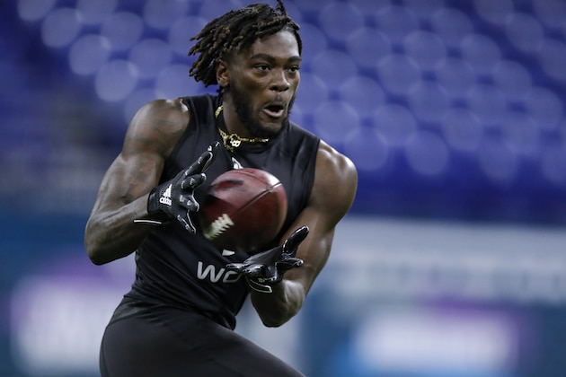 Arizona State wide receiver Brandon Aiyuk runs a drill at the NFL football scouting combine in Indianapolis, Thursday, Feb. 27, 2020. (AP Photo/Michael Conroy)