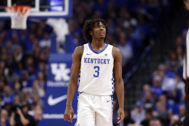 Kentucky's Tyrese Maxey (3) plays during an NCAA college basketball game against Georgia in Lexington, Ky., Tuesday, Jan 21, 2020. Kentucky won 89-79. (AP Photo/James Crisp)