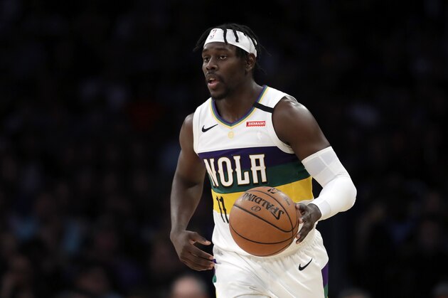 New Orleans Pelicans' Jrue Holiday during the first half of an NBA basketball game against the Los Angeles Lakers Tuesday, Feb. 25, 2020, in Los Angeles. (AP Photo/Marcio Jose Sanchez)