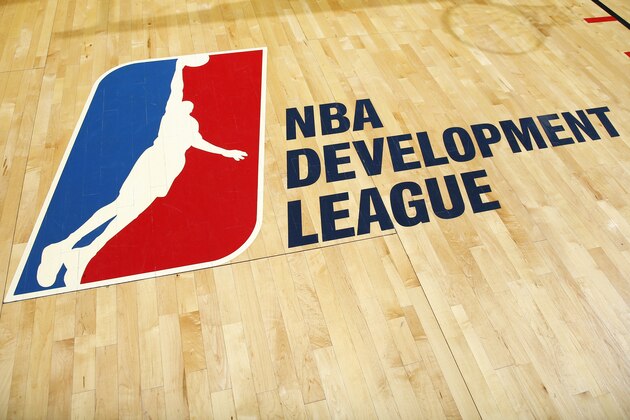 FORT WAYNE, IN - OCTOBER 22: General view of the NBA Development League logo on the floor during a preseason game between the Indiana Pacers and the Charlotte Hornets at Allen County War Memorial Coliseum on October 22, 2015 in Fort Wayne, Indiana. The Pacers defeated the Hornets 98-86. NOTE TO USER: User expressly acknowledges and agrees that, by downloading and or using the photograph, User is consenting to the terms and conditions of the Getty Images License Agreement. (Photo by Joe Robbins/Getty Images)