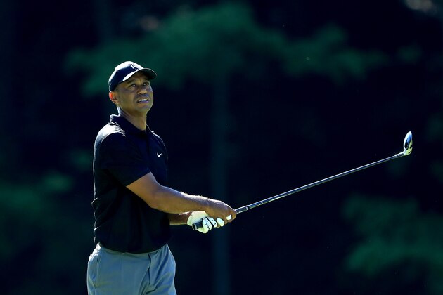 DUBLIN, OHIO - JULY 14: Tiger Woods plays a shot during a practice round prior to The Memorial Tournament at Muirfield Village Golf Club on July 14, 2020 in Dublin, Ohio. (Photo by Sam Greenwood/Getty Images)