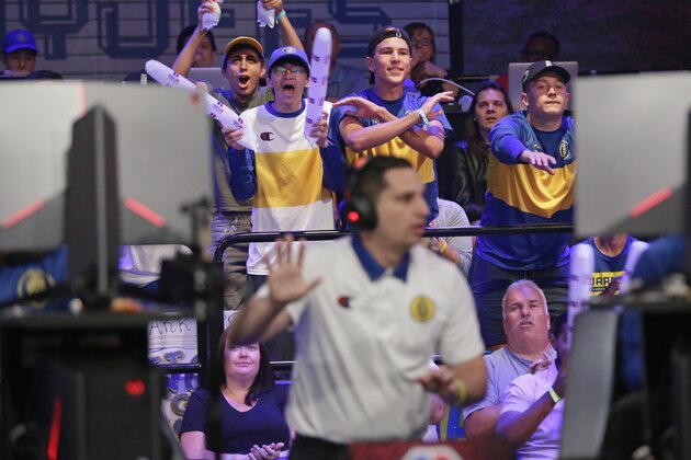LONG ISLAND CITY, NY - JULY 26: A crowd filled with Warriors Gaming Squad fans get hyped during the game against T-Wolves Gaming during the NBA 2K League Playoffs on July 26, 2019 at the NBA 2K Studio in Long Island City, New York. NOTE TO USER: User expressly acknowledges and agrees that, by downloading and/or using this photograph, user is consenting to the terms and conditions of the Getty Images License Agreement. Mandatory Copyright Notice: Copyright 2019 NBAE (Photo by Steven Freeman/NBAE via Getty Images) LONG ISLAND CITY, NY - JULY 26: A crowd filled with Warriors Gaming Squad fans get hyped during the game against T-Wolves Gaming during the NBA 2K League Playoffs on July 26, 2019 at the NBA 2K Studio in Long Island City, New York. NOTE TO USER: User expressly acknowledges and agrees that, by downloading and/or using this photograph, user is consenting to the terms and conditions of the Getty Images License Agreement. Mandatory Copyright Notice: Copyright 2019 NBAE (Photo by Steven Freeman/NBAE via Getty Images)