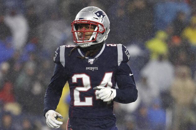 New England Patriots cornerback Stephon Gilmore during an NFL football game against the Dallas Cowboys at Gillette Stadium, Sunday, Nov. 24, 2019 in Foxborough, Mass. (Winslow Townson/AP Images for Panini)