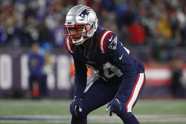 New England Patriots cornerback Stephon Gilmore during an NFL football game against the New York Giants, Thursday, Oct. 10, 2019 in Foxborough, Mass. (Winslow Townson/AP Images for Panini)