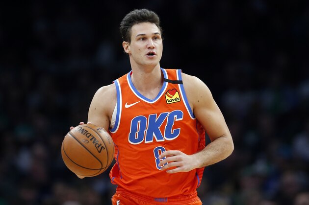 Oklahoma City Thunder's Danilo Gallinari plays against the Boston Celtics during an NBA basketball game, Sunday, March, 8, 2020, in Boston. (AP Photo/Michael Dwyer)