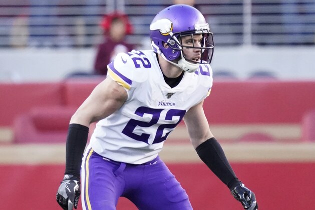 Minnesota Vikings free safety Harrison Smith (22) against the San Francisco 49ers during an NFL divisional playoff football game, Saturday, Jan. 11, 2020, in Santa Clara, Calif. (AP Photo/Tony Avelar)