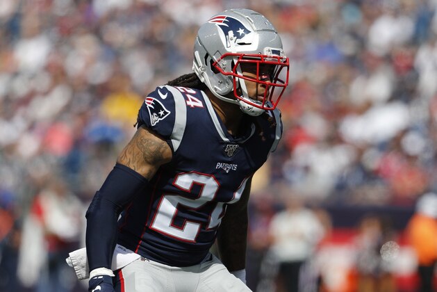 New England Patriots cornerback Stephon Gilmore during an NFL football game against the New York Jets at Gillette Stadium, Sunday, Sept. 22, 2019 in Foxborough, Mass. (Winslow Townson/AP Images for Panini)