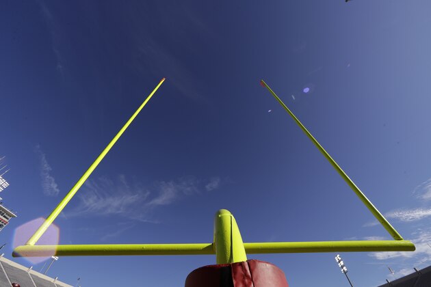 A goalpost is seen before an NCAA college football game between Indiana and Ohio State, Saturday, Sept. 14, 2019, in Bloomington, Ind. (AP Photo/Darron Cummings)