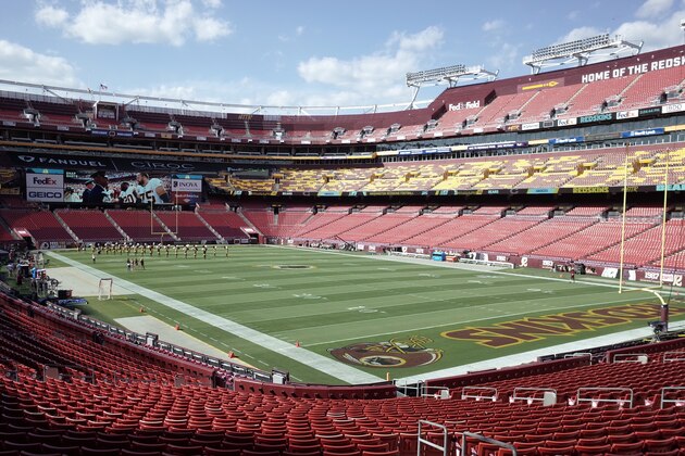FedEx Field is seen in this general view prior to an NFL football game between the Chicago Bears and Washington Redskins, Monday, Sept. 23, 2019, in Landover, Md. (AP Photo/Mark Tenally)