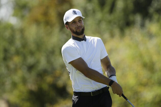 Stephen Curry on the Silverado Resort North Course during the pro-am event of the Safeway Open PGA golf tournament Wednesday, Sept. 25, 2019, in Napa, Calif. (AP Photo/Eric Risberg)