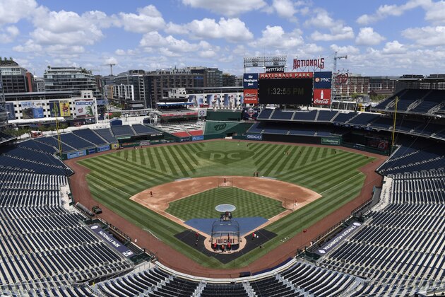 A view of a Washington Nationals baseball training camp workout at Nationals Park in Washington, Thursday, July 9, 2020. (AP Photo/Susan Walsh) A view of a Washington Nationals baseball training camp workout at Nationals Park in Washington, Thursday, July 9, 2020. (AP Photo/Susan Walsh)
