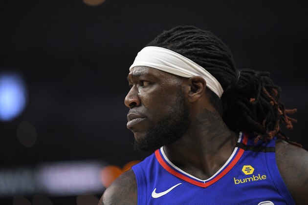 Los Angeles Clippers forward Montrezl Harrell stands on the court during the second half of an NBA basketball game against the Philadelphia 76ers Sunday, March 1, 2020, in Los Angeles. The Clippers won 136-130. (AP Photo/Mark J. Terrill)