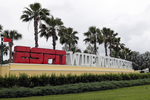 A sign marking the entrance to ESPN's Wide World of Sports at Walt Disney World is seen Wednesday, June 3, 2020, in Kissimmee, Fla. The NBA has told the National Basketball Players Association that it will present a 22-team plan for restarting the season at Disney. (AP Photo/John Raoux) A sign marking the entrance to ESPN's Wide World of Sports at Walt Disney World is seen Wednesday, June 3, 2020, in Kissimmee, Fla. The NBA has told the National Basketball Players Association that it will present a 22-team plan for restarting the season at Disney. (AP Photo/John Raoux)