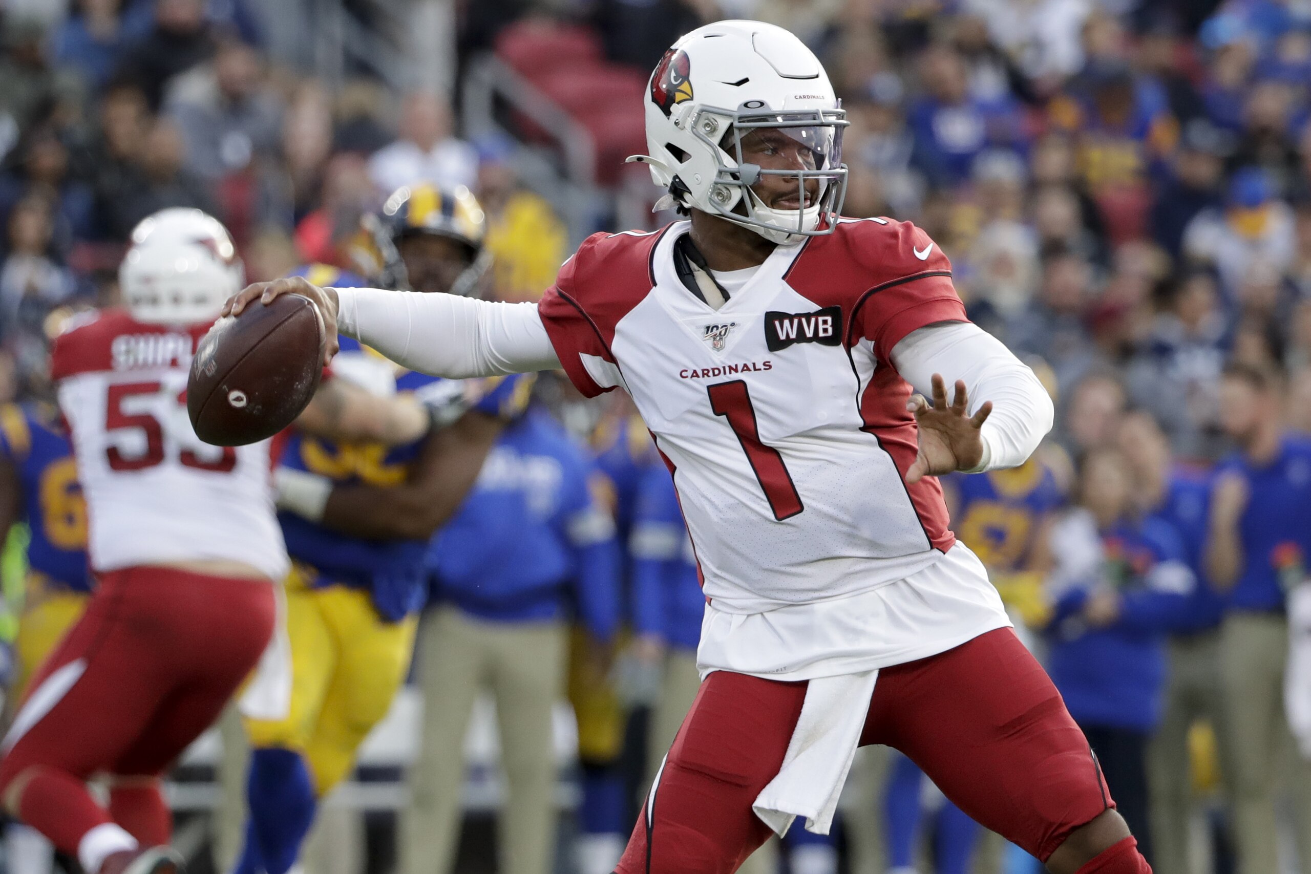 Arizona Cardinals quarterback Kyler Murray passes against the Los Angeles Rams during second half of an NFL football game Sunday, Dec. 29, 2019, in Los Angeles. (AP Photo/Marcio Jose Sanchez)