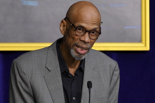 Kareem Abdul-Jabbar speaks at the unveiling of Shaquille O'Neal's statue in front of Staples Center, Friday, March 24, 2017, in Los Angeles. (AP Photo/Mark J. Terrill) Kareem Abdul-Jabbar speaks at the unveiling of Shaquille O'Neal's statue in front of Staples Center, Friday, March 24, 2017, in Los Angeles. (AP Photo/Mark J. Terrill)