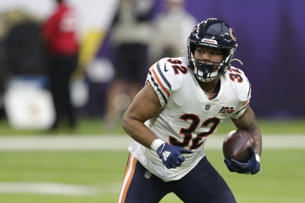 Chicago Bears running back David Montgomery runs up field during the second half of an NFL football game against the Minnesota Vikings, Sunday, Dec. 29, 2019, in Minneapolis. (AP Photo/Andy Clayton-King)