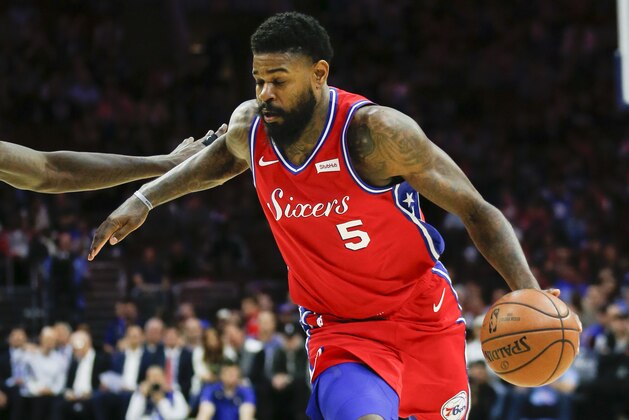 Philadelphia 76ers center Amir Johnson (5) in action during an NBA basketball game against the Los Angeles Clippers, Thursday, Nov. 1, 2018, in Philadelphia. (AP Photo/Laurence Kesterson)