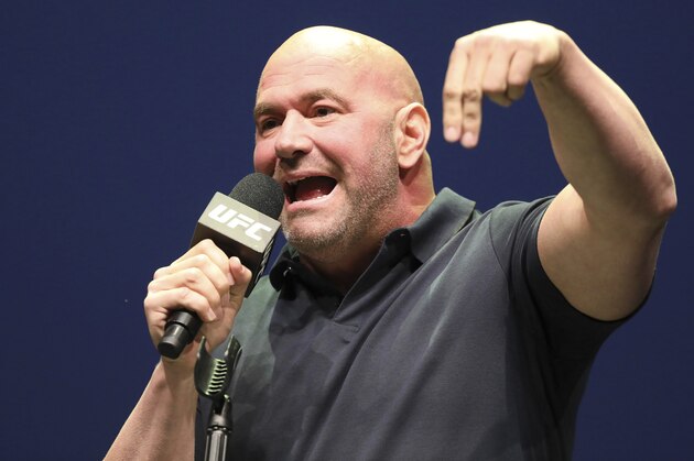 Dana White speaks at a news conference for the UFC 244 mixed martial arts event, Thursday, Sept. 19, 2019, in New York. Jorge Masvidal is scheduled to fight Nate Diaz Saturday, November 2 at Madison Square Garden. (AP Photo/Gregory Payan)