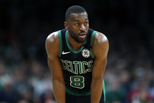 Boston Celtics' Kemba Walker plays against the Oklahoma City Thunder during the second half of an NBA basketball game, Sunday, March, 8, 2020, in Boston. (AP Photo/Michael Dwyer)