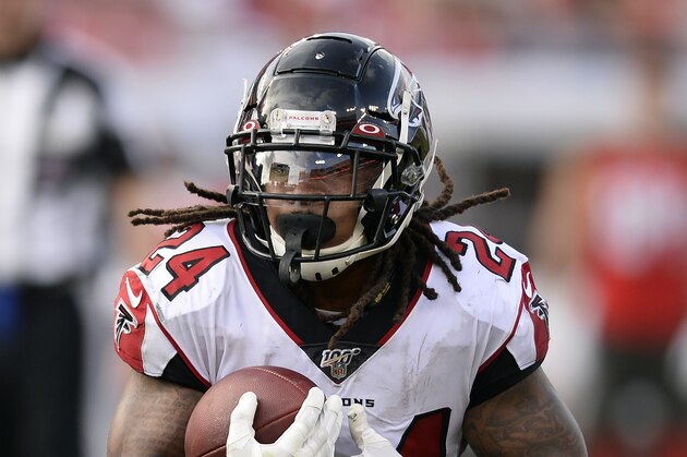 Atlanta Falcons running back Devonta Freeman (24) during the second half of an NFL football game against the Tampa Bay Buccaneers Sunday, Dec. 29, 2019, in Tampa, Fla. (AP Photo/Jason Behnken) Atlanta Falcons running back Devonta Freeman (24) during the second half of an NFL football game against the Tampa Bay Buccaneers Sunday, Dec. 29, 2019, in Tampa, Fla. (AP Photo/Jason Behnken)