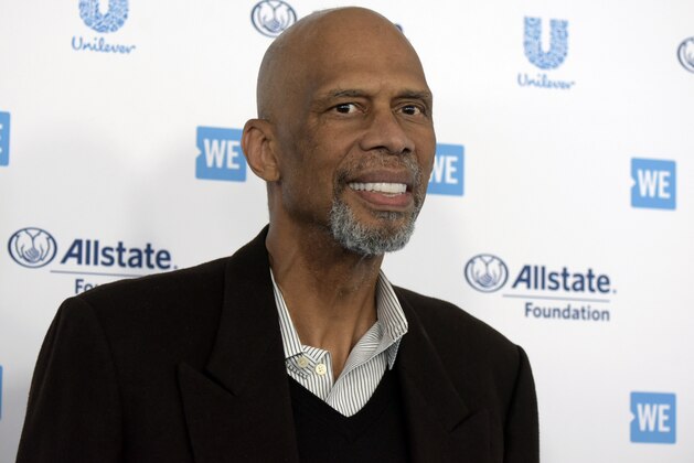 Kareem Abdul-Jabbar arrives at WE Day California at The Forum on Thursday, April 25, 2019, in Inglewood, Calif. (Photo by Richard Shotwell/Invision/AP)
