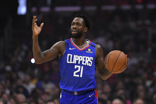 Los Angeles Clippers guard Patrick Beverley gestures during the first half of an NBA basketball game against the Philadelphia 76ers Sunday, March 1, 2020, in Los Angeles. (AP Photo/Mark J. Terrill)