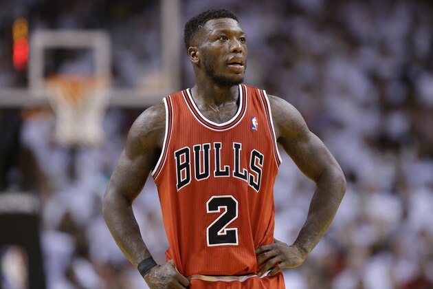 Chicago Bulls guard Nate Robinson is shown during the first half of Game 2 of the NBA basketball playoff series in the Eastern Conference semifinals against the Miami Heat, Wednesday, May 8, 2013 in Miami. (AP Photo/Lynne Sladky)
