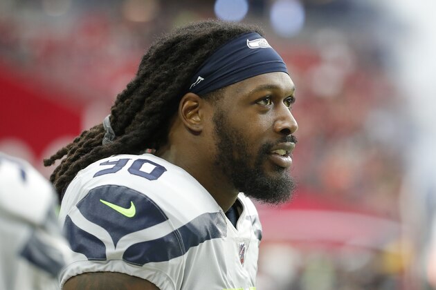 Seattle Seahawks outside linebacker Jadeveon Clowney (90) during an NFL football game against the Arizona Cardinals, Sunday, Sept. 29, 2019, in Glendale, Ariz. (AP Photo/Rick Scuteri)