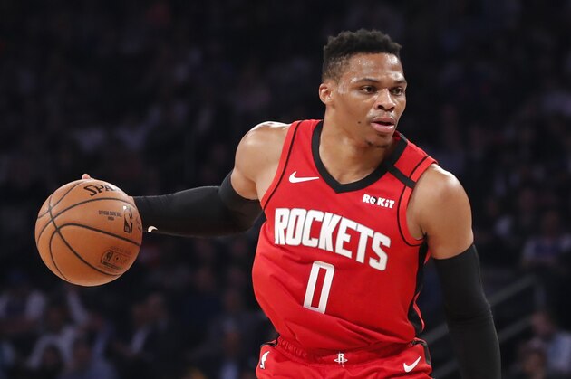 Houston Rockets guard Russell Westbrook (0) drives to the basket during the first quarter of an NBA basketball game against the New York Knicks in New York, Monday, March 2, 2020. (AP Photo/Kathy Willens) Houston Rockets guard Russell Westbrook (0) drives to the basket during the first quarter of an NBA basketball game against the New York Knicks in New York, Monday, March 2, 2020. (AP Photo/Kathy Willens)