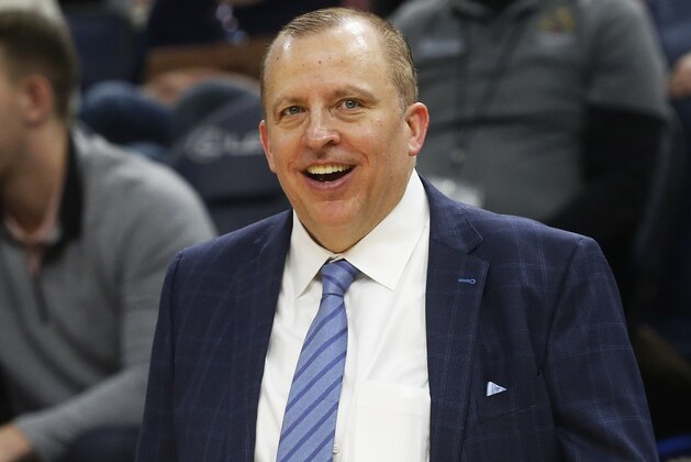 Minnesota Timberwolves head coach Tom Thibodeau smiles in the waning moments as his team defeats the Orlando Magic in an NBA basketball game Friday, Jan. 4, 2019, in Minneapolis. (AP Photo/Jim Mone) Minnesota Timberwolves head coach Tom Thibodeau smiles in the waning moments as his team defeats the Orlando Magic in an NBA basketball game Friday, Jan. 4, 2019, in Minneapolis. (AP Photo/Jim Mone)