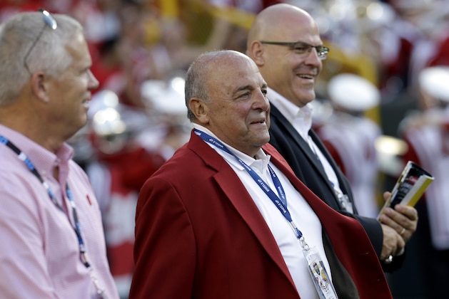 Wisconsin athletic director Barry Alvarez smiles after an NCAA college football game against LSU Saturday, Sept. 3, 2016 in Green Bay, Wis. (AP Photo/Aaron Gash)