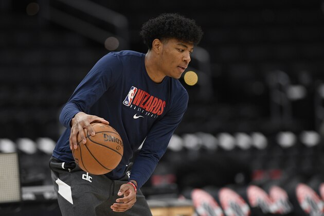 Washington Wizards forward Rui Hachimura, of Japan, works out prior to an NBA basketball game against the Miami Heat, Sunday, March 8, 2020, in Washington. (AP Photo/Nick Wass)
