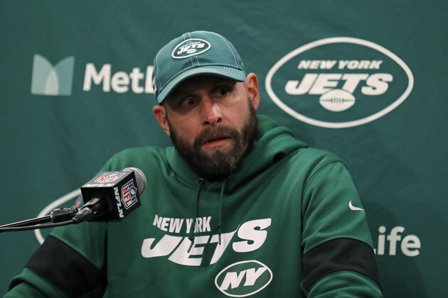 New York Jets head coach Adam Gase talks after an NFL football game against the Pittsburgh Steelers, Sunday, Dec. 22, 2019, in East Rutherford, N.J. (AP Photo/Adam Hunger)