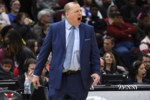 Minnesota Timberwolves head coach Tom Thibodeau yells during the second half of an NBA basketball game against the Minnesota Timberwolves Wednesday, Dec. 26, 2018, in Chicago. (AP Photo/Matt Marton)