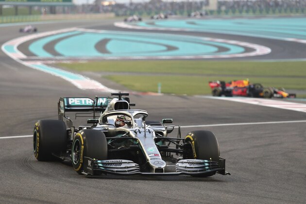Mercedes driver Lewis Hamilton of Britain steers his car during the Emirates Formula One Grand Prix, at the Yas Marina racetrack in Abu Dhabi, United Arab Emirates, Sunday, Dec.1, 2019. (AP Photo/Kamran Jebreili)