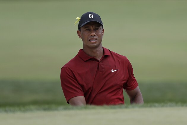 Tiger Woods looks toward the seventh hole during the final round of the Memorial golf tournament, Sunday, July 19, 2020, in Dublin, Ohio. (AP Photo/Darron Cummings)
