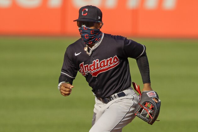 Cleveland Indians shortstop Francisco Lindor plays in an exhibition baseball game against the Pittsburgh Pirates in Pittsburgh, Wednesday, July 22, 2020. (AP Photo/Gene J. Puskar)