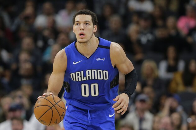 Orlando Magic forward Aaron Gordon (00) during the second half of an NBA basketball game against the San Antonio Spurs in San Antonio, Saturday, Feb. 29, 2020. (AP Photo/Eric Gay)