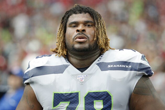 Seattle Seahawks offensive guard D.J. Fluker (78) during an NFL football game against the Arizona Cardinals, Sunday, Sept. 29, 2019, in Glendale, Ariz. (AP Photo/Rick Scuteri) Seattle Seahawks offensive guard D.J. Fluker (78) during an NFL football game against the Arizona Cardinals, Sunday, Sept. 29, 2019, in Glendale, Ariz. (AP Photo/Rick Scuteri)