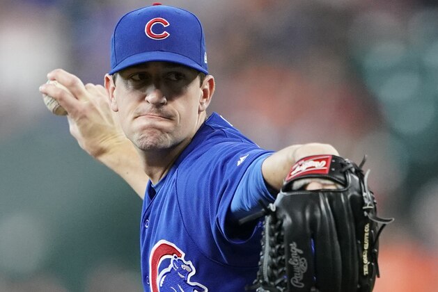 Chicago Cubs starting pitcher Kyle Hendricks throws against the Houston Astros during the first inning of a baseball game Wednesday, May 29, 2019, in Houston. (AP Photo/David J. Phillip)