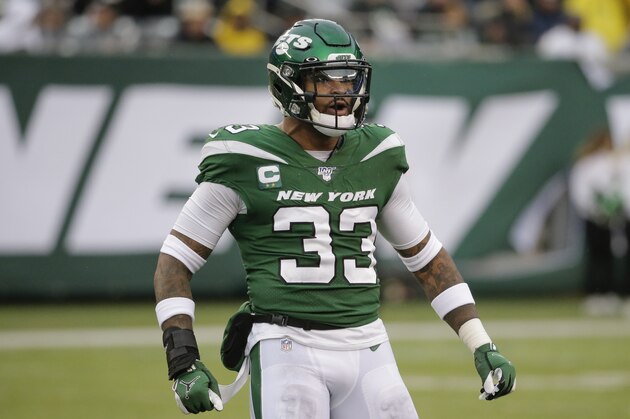 New York Jets' Jamal Adams (33) during the second half of an NFL football game against the Oakland Raiders Sunday, Nov. 24, 2019, in East Rutherford, N.J. (AP Photo/Seth Wenig)