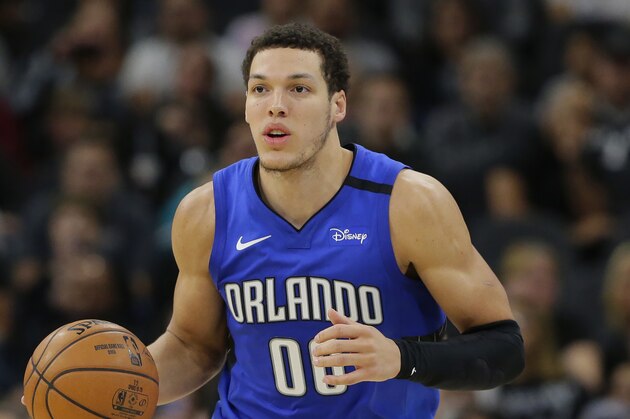 Orlando Magic forward Aaron Gordon (00) during the second half of an NBA basketball game against the San Antonio Spurs in San Antonio, Saturday, Feb. 29, 2020. (AP Photo/Eric Gay)